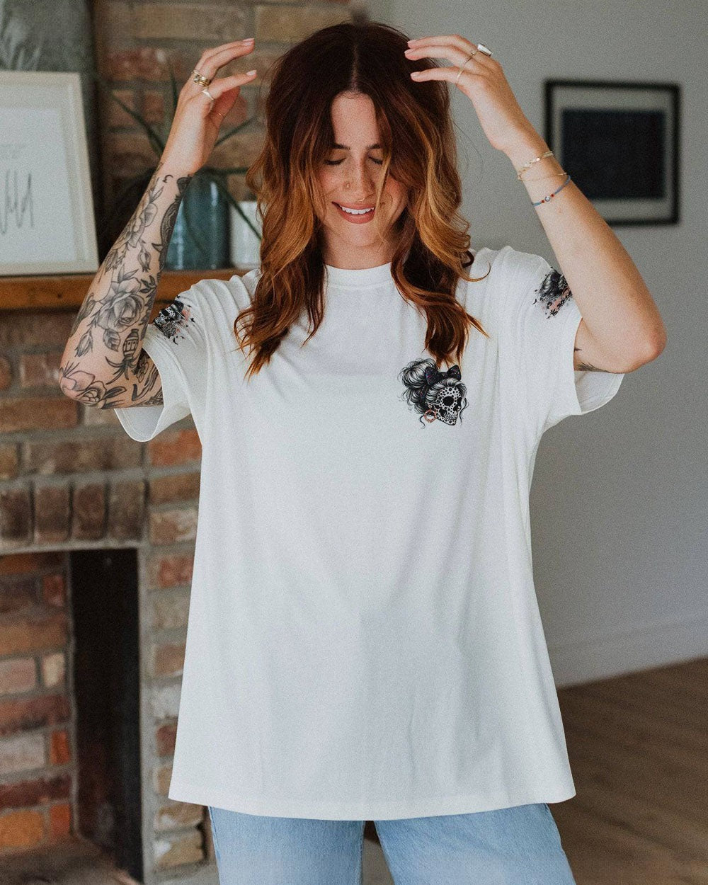 BLISSCORNERS F-BOMB MOM MESSY BUN SKULL ALL OVER PRINT
