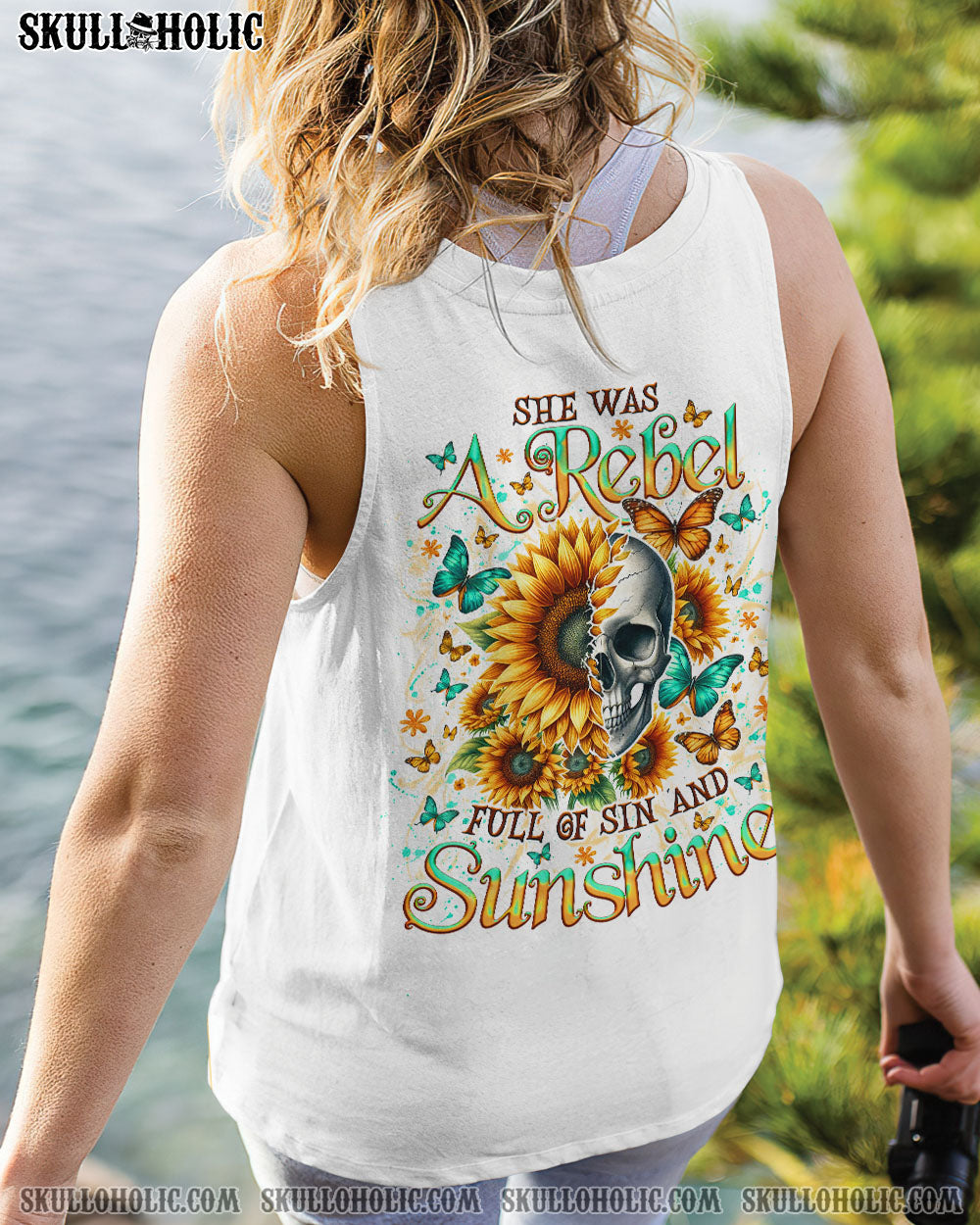 BLISSCORNERS SHE WAS A REBEL SUNFLOWER SKULL ALL OVER PRINT