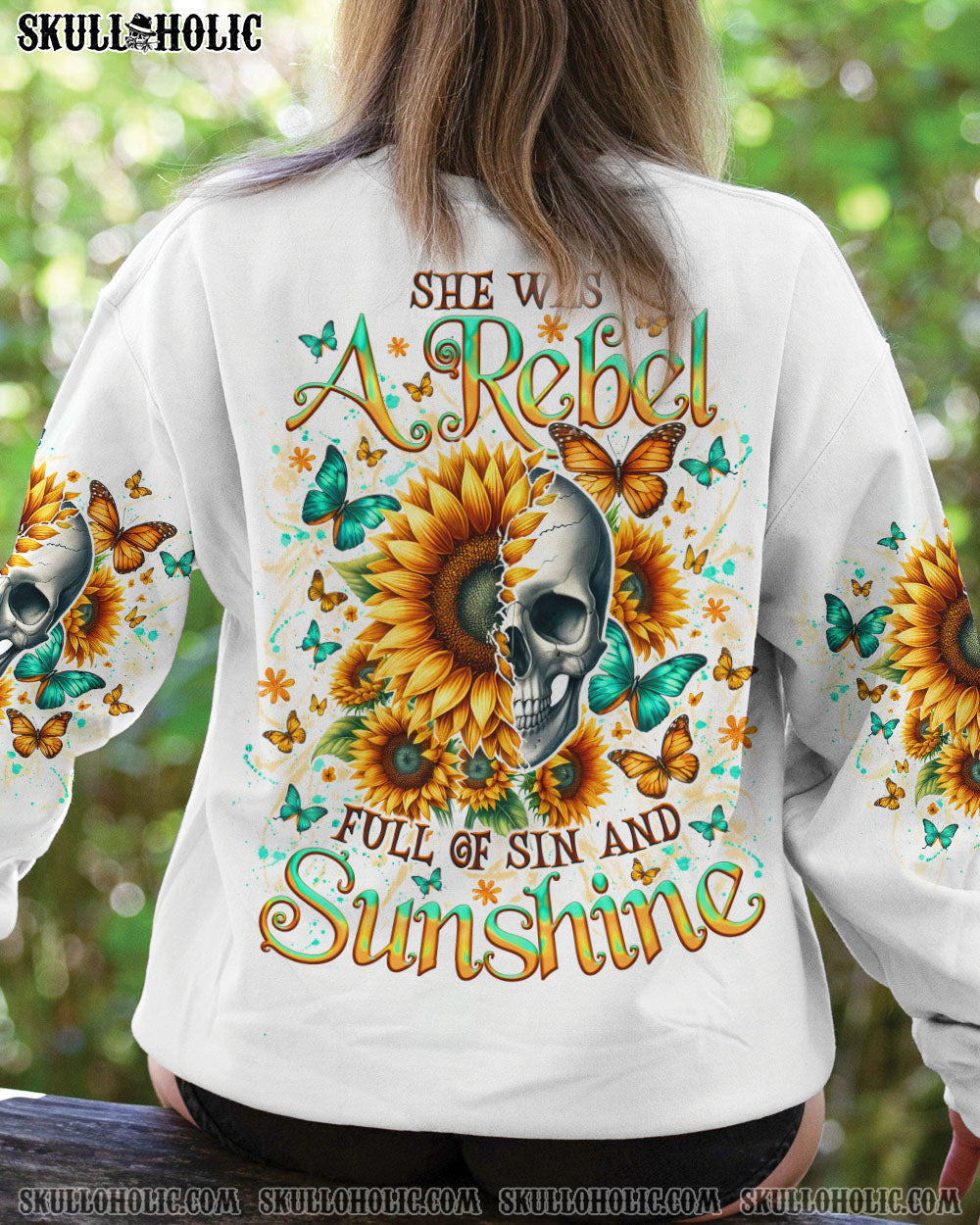 BLISSCORNERS SHE WAS A REBEL SUNFLOWER SKULL ALL OVER PRINT