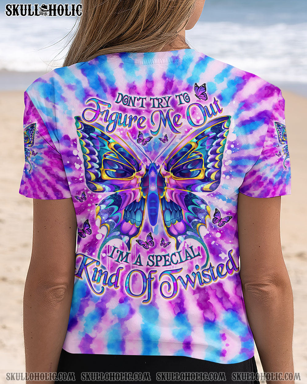 BLISSCORNERS DON'T TRY TO FIGURE ME OUT SKULL  BUTTERFLY ALL OVER PRINT