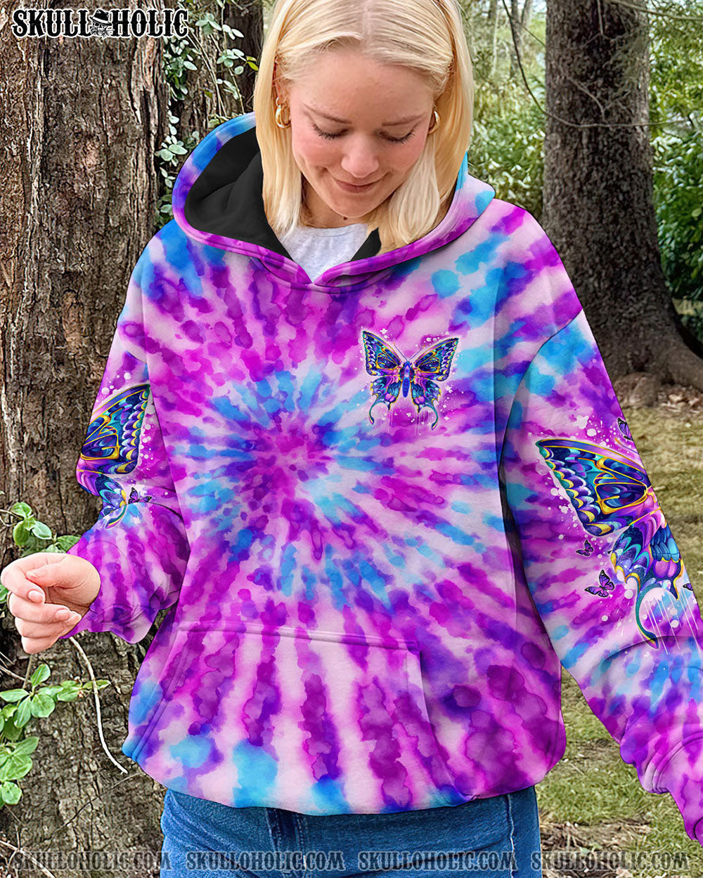 BLISSCORNERS DON'T TRY TO FIGURE ME OUT SKULL  BUTTERFLY ALL OVER PRINT