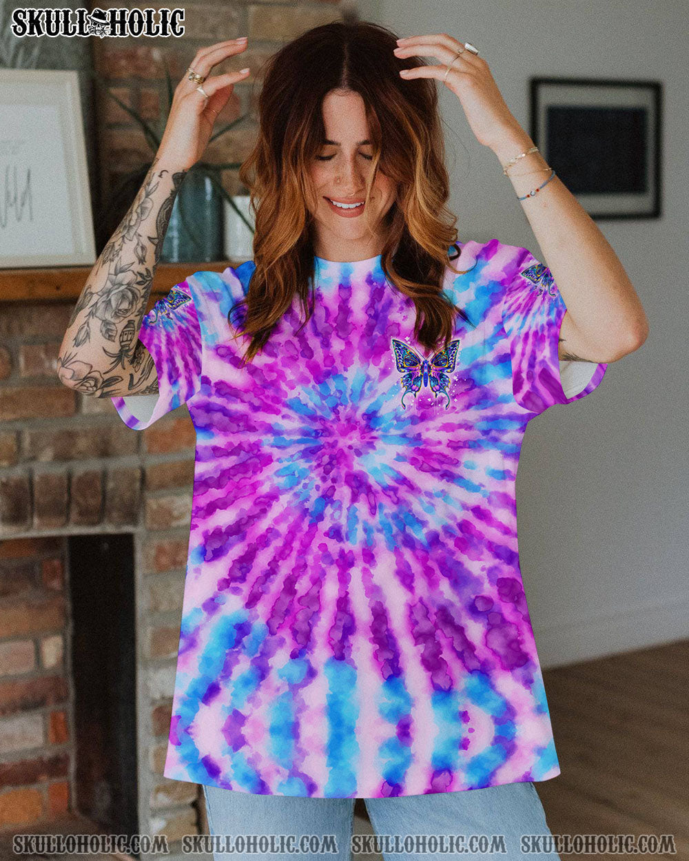 BLISSCORNERS DON'T TRY TO FIGURE ME OUT SKULL  BUTTERFLY ALL OVER PRINT