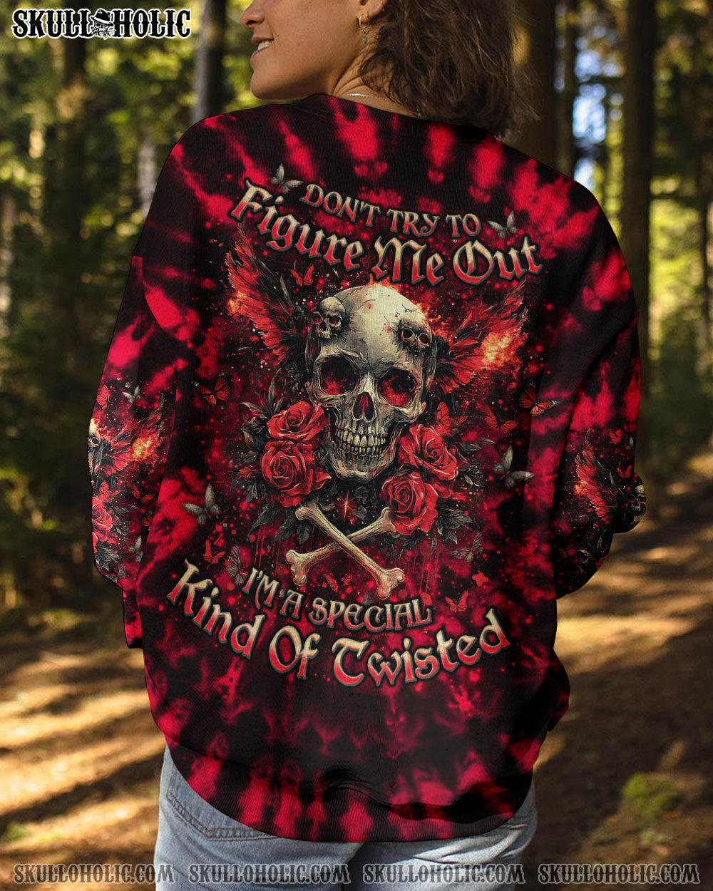 BLISSCORNERS DON'T TRY TO FIGURE ME OUT SKULL WINGS ALL OVER PRINT