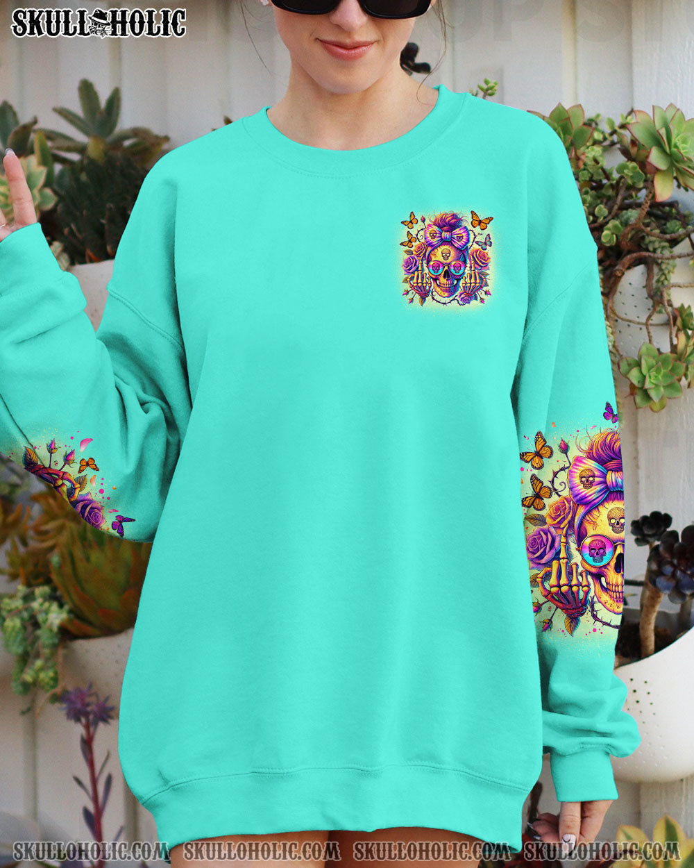 BLISSCORNERS YOU COULDN'T HANDLE ME MESSY BUN SKULL ALL OVER PRINT
