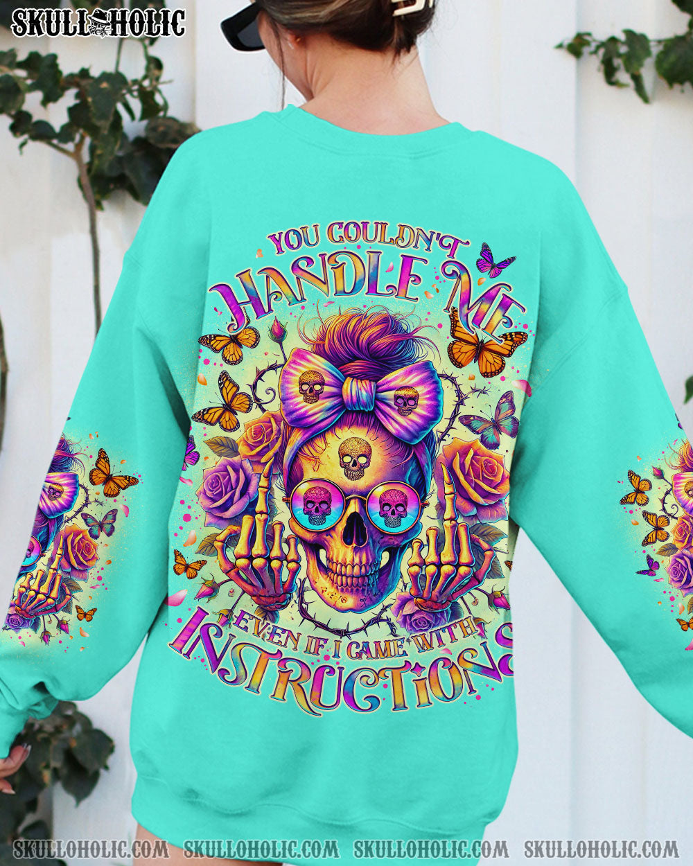 BLISSCORNERS YOU COULDN'T HANDLE ME MESSY BUN SKULL ALL OVER PRINT