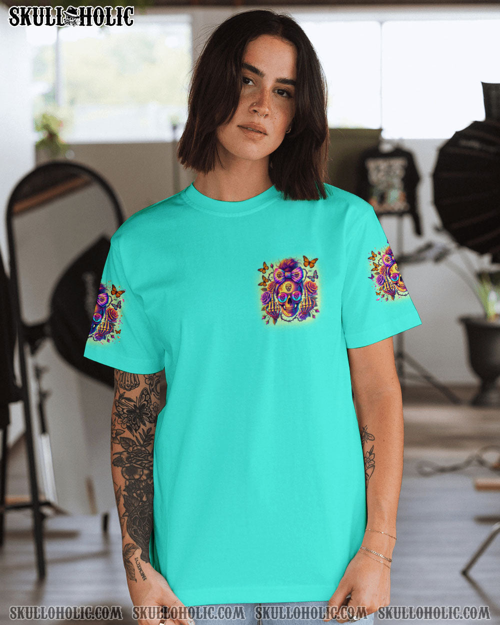 BLISSCORNERS YOU COULDN'T HANDLE ME MESSY BUN SKULL ALL OVER PRINT