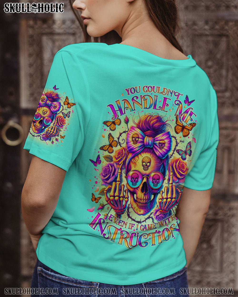 BLISSCORNERS YOU COULDN'T HANDLE ME MESSY BUN SKULL ALL OVER PRINT