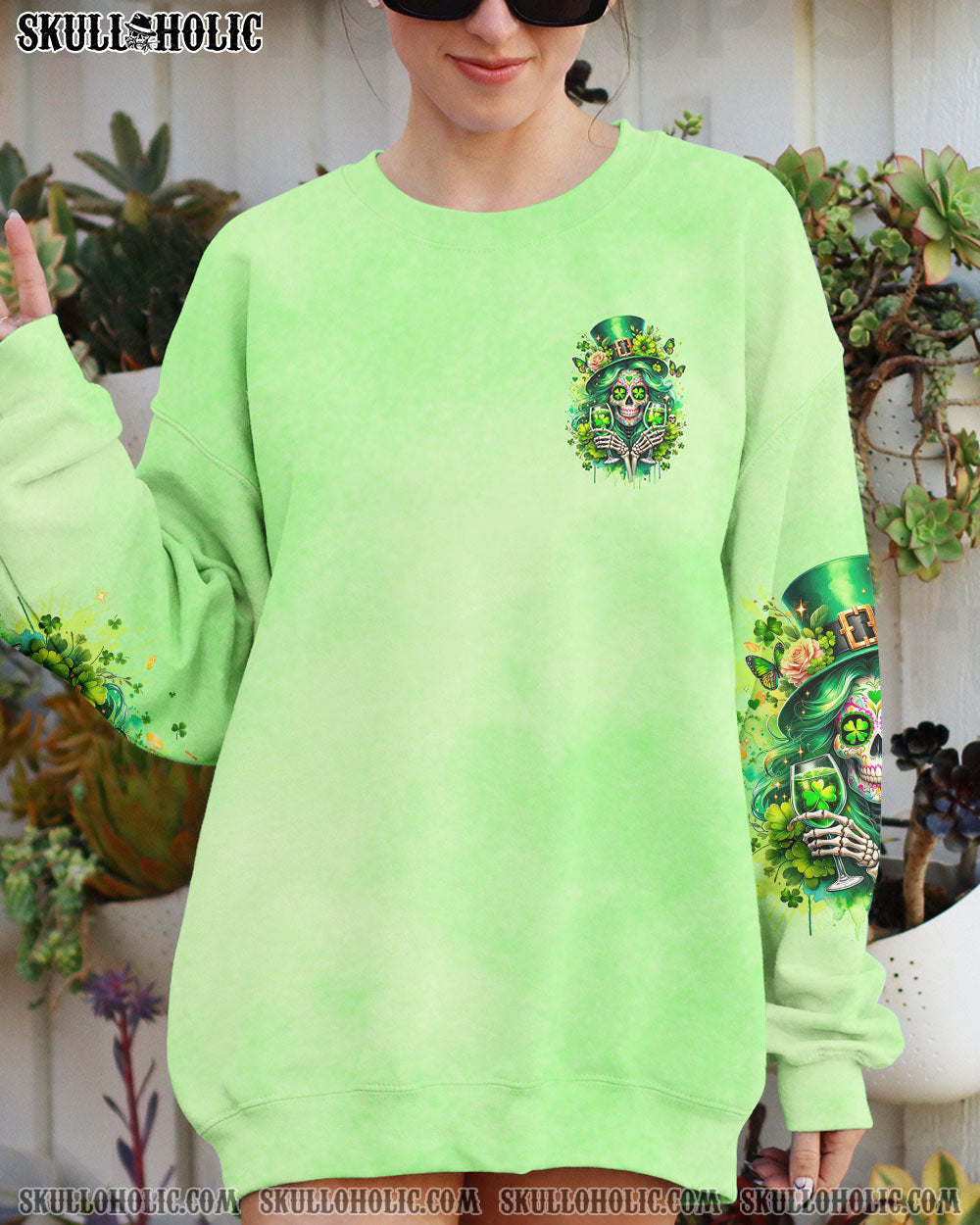 BLISSCORNERS DRINK UP B SKULL LADY PATRICK'S DAY ALL OVER PRINT