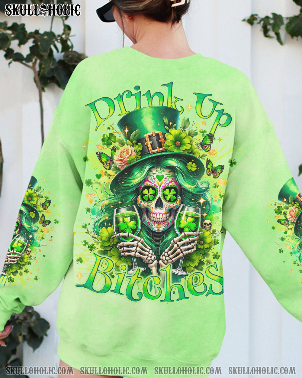 BLISSCORNERS DRINK UP B SKULL LADY PATRICK'S DAY ALL OVER PRINT