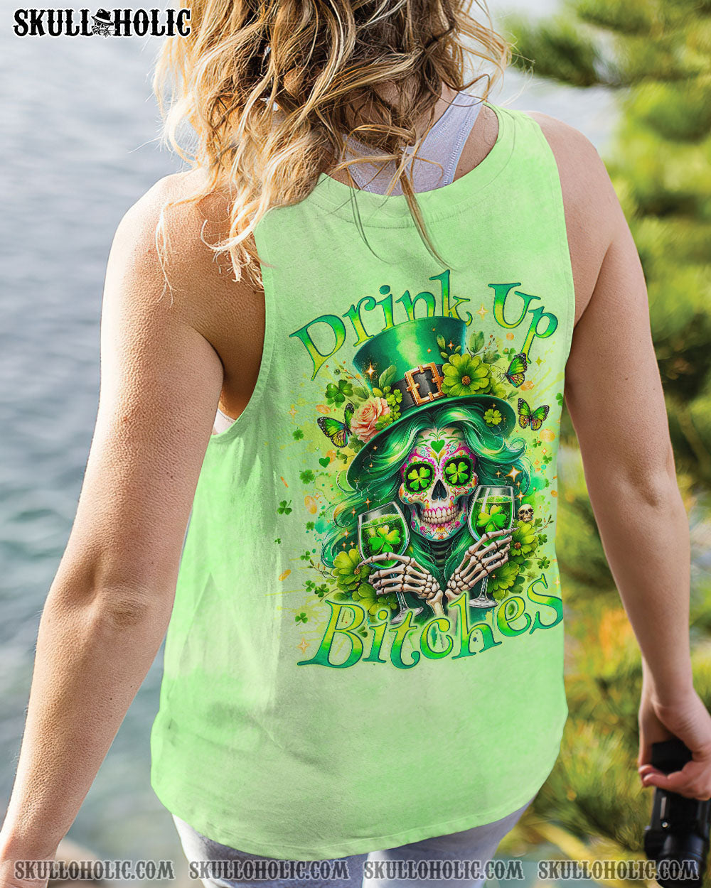 BLISSCORNERS DRINK UP B SKULL LADY PATRICK'S DAY ALL OVER PRINT