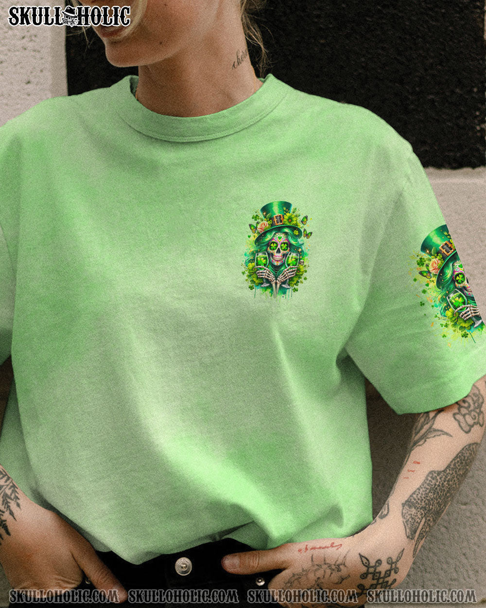 BLISSCORNERS DRINK UP B SKULL LADY PATRICK'S DAY ALL OVER PRINT