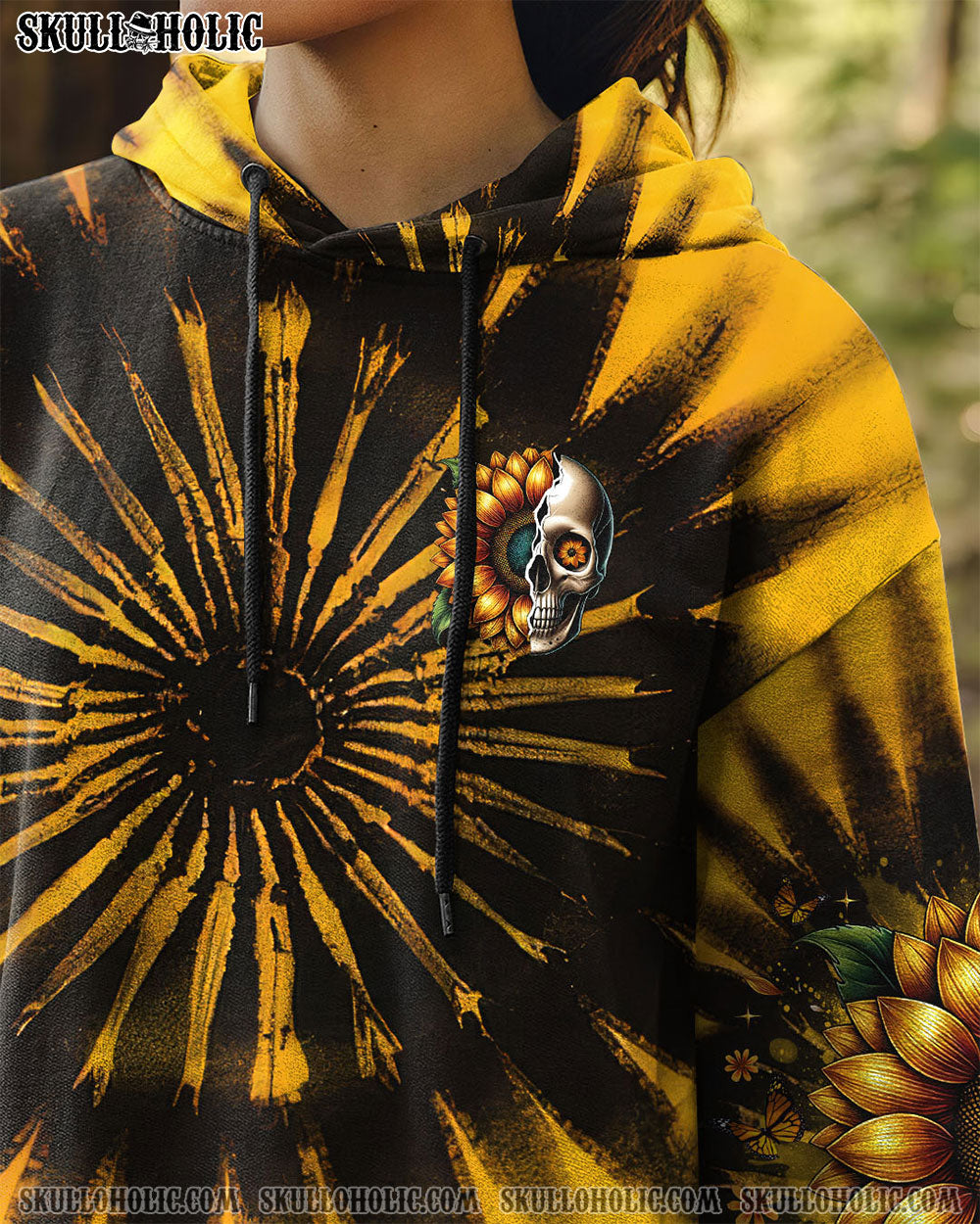 BLISSCORNERS DON'T TRY TO FIGURE ME OUT SKULL SUNFLOWER ALL OVER PRINT