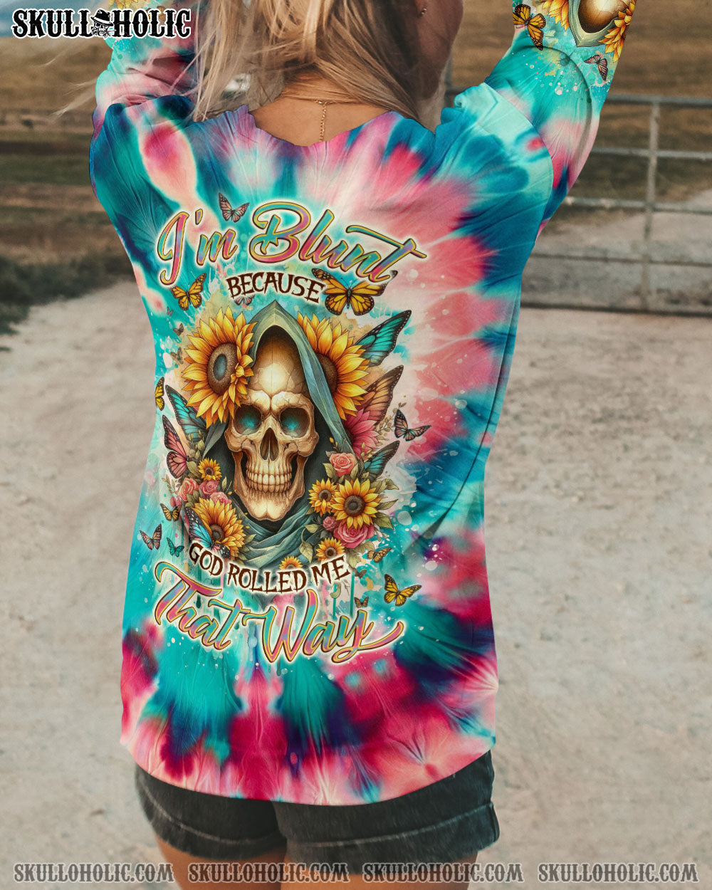 BLISSCORNERS I'M BLUNT BECAUSE GOD ROLLED ME TIE DYE ALL OVER PRINT