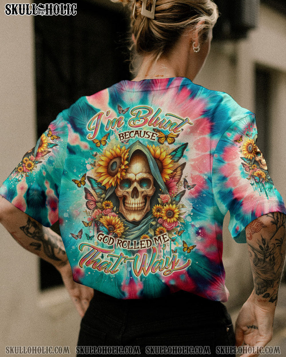BLISSCORNERS I'M BLUNT BECAUSE GOD ROLLED ME TIE DYE ALL OVER PRINT