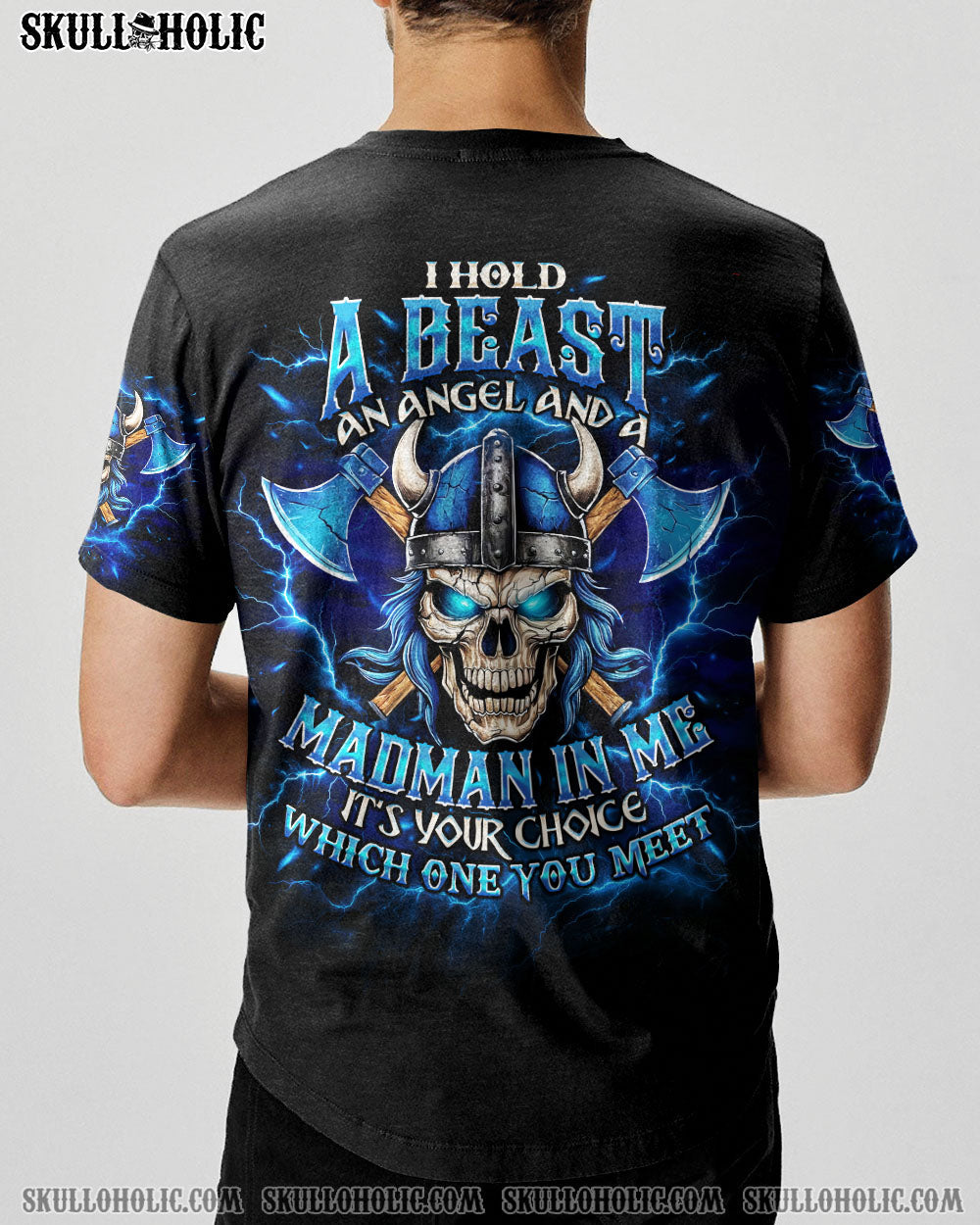 BLISSCORNERS I HOLD A BEAST AN ANGEL AND A MADMAN IN ME VIKING SKULL ALL OVER PRINT