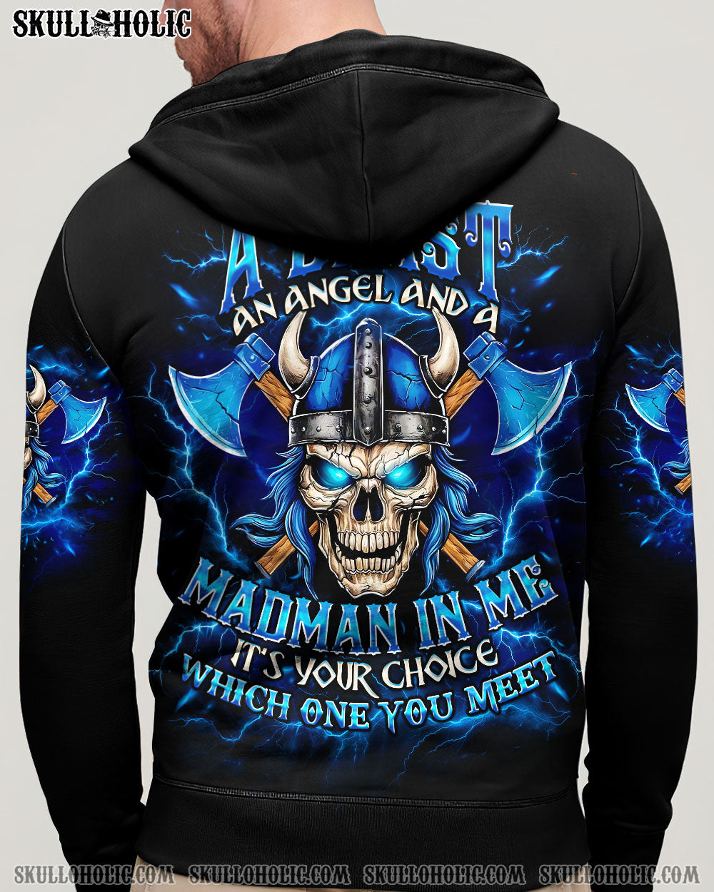 BLISSCORNERS I HOLD A BEAST AN ANGEL AND A MADMAN IN ME VIKING SKULL ALL OVER PRINT