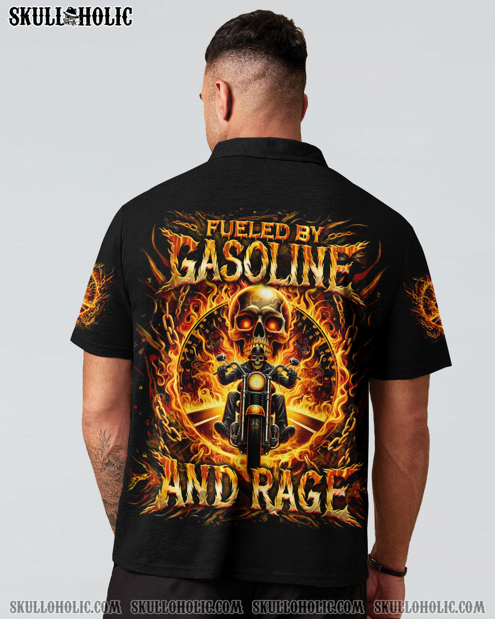BLISSCORNERS FUELED BY GASOLINE AND RAGE BIKER SKULL ALL OVER PRINT