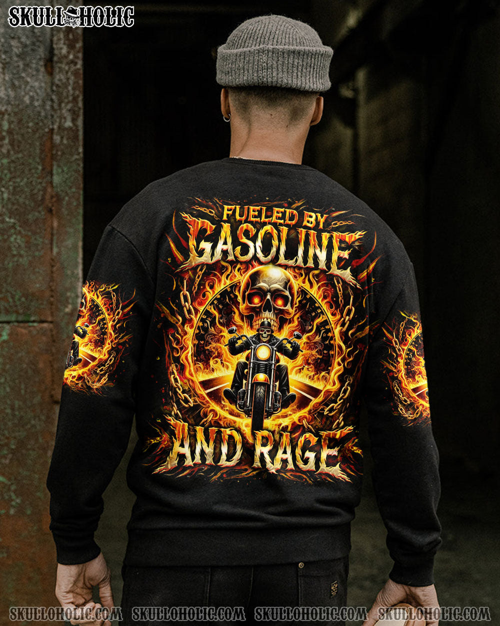 BLISSCORNERS FUELED BY GASOLINE AND RAGE BIKER SKULL ALL OVER PRINT