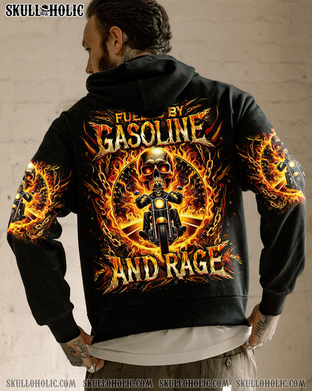 BLISSCORNERS FUELED BY GASOLINE AND RAGE BIKER SKULL ALL OVER PRINT