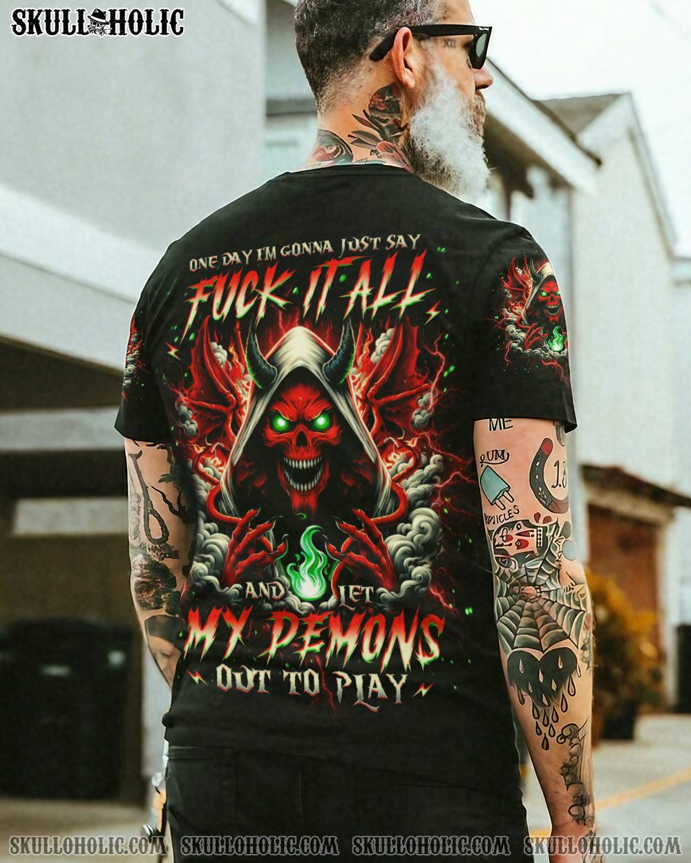 BLISSCORNERS ONE DAY I'M GONNA JUST SAY DEMON SKULL ALL OVER PRINT