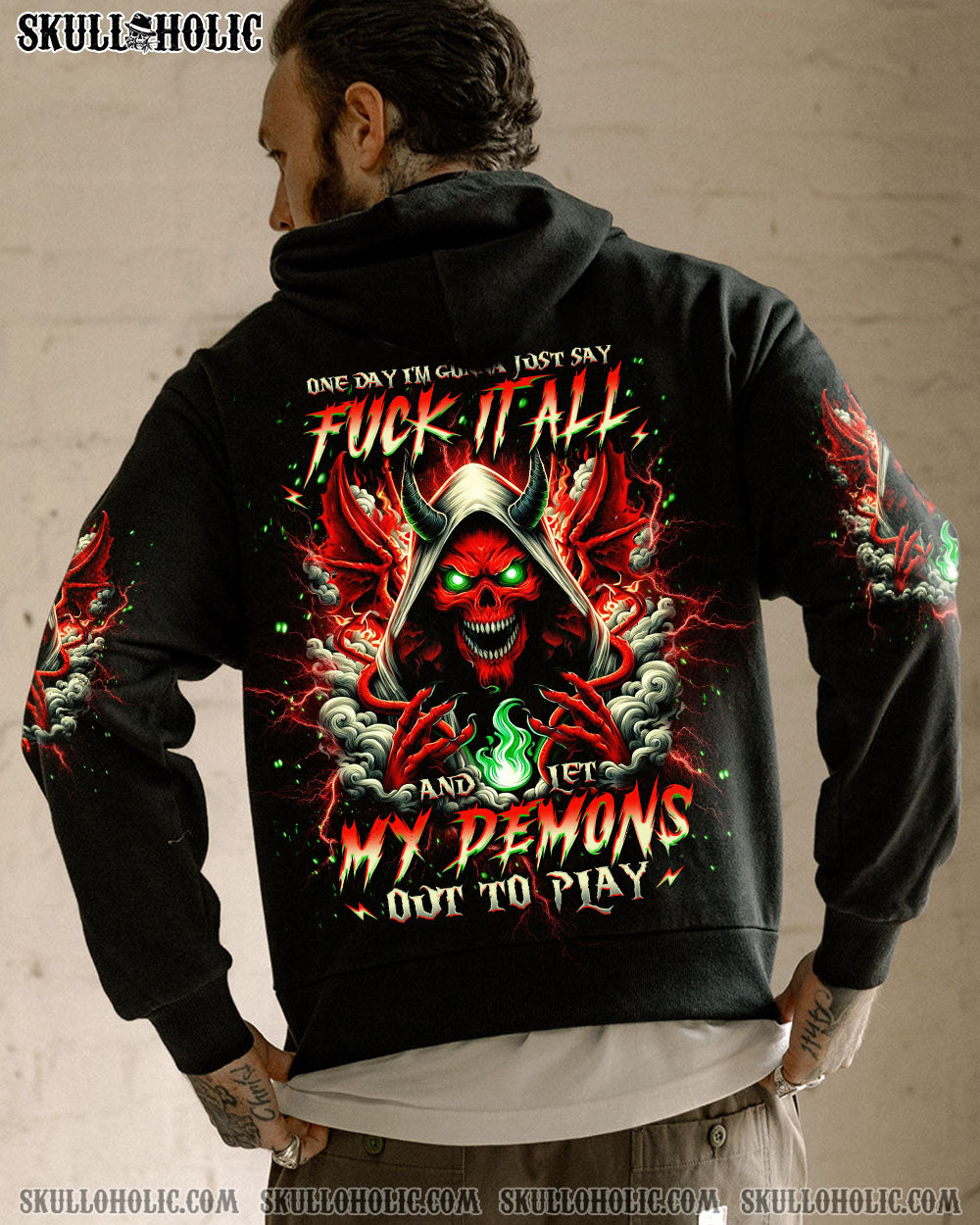 BLISSCORNERS ONE DAY I'M GONNA JUST SAY DEMON SKULL ALL OVER PRINT