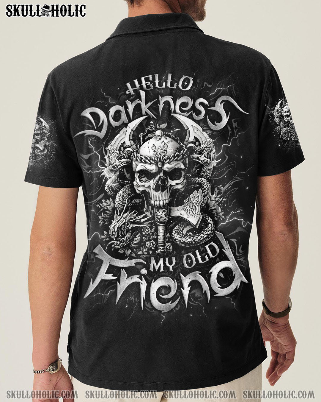 BLISSCORNERS HELLO DARKNESS MY OLD FRIEND AXE SKULL ALL OVER PRINT