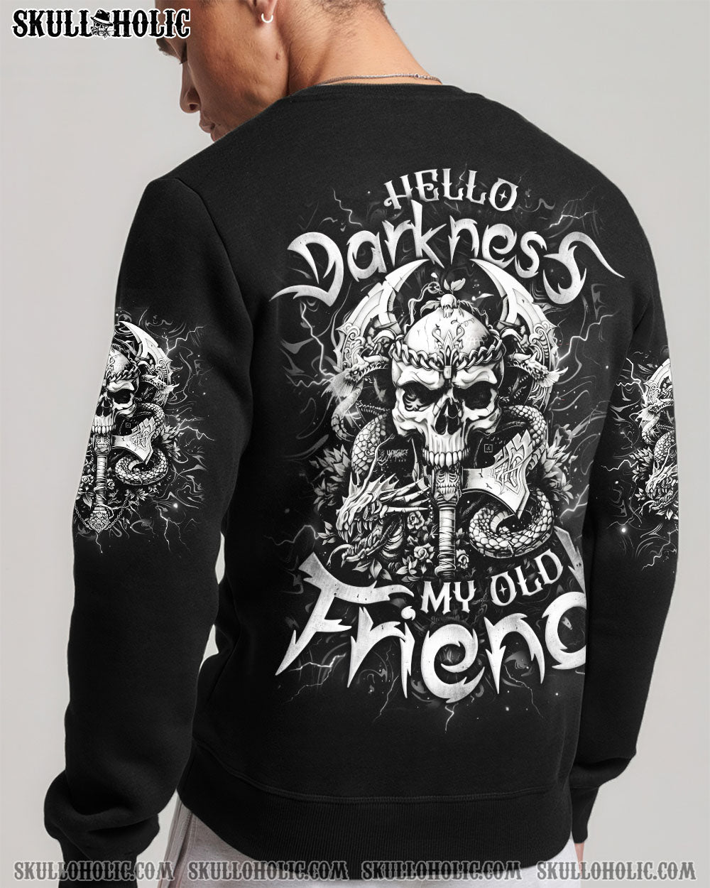 BLISSCORNERS HELLO DARKNESS MY OLD FRIEND AXE SKULL ALL OVER PRINT