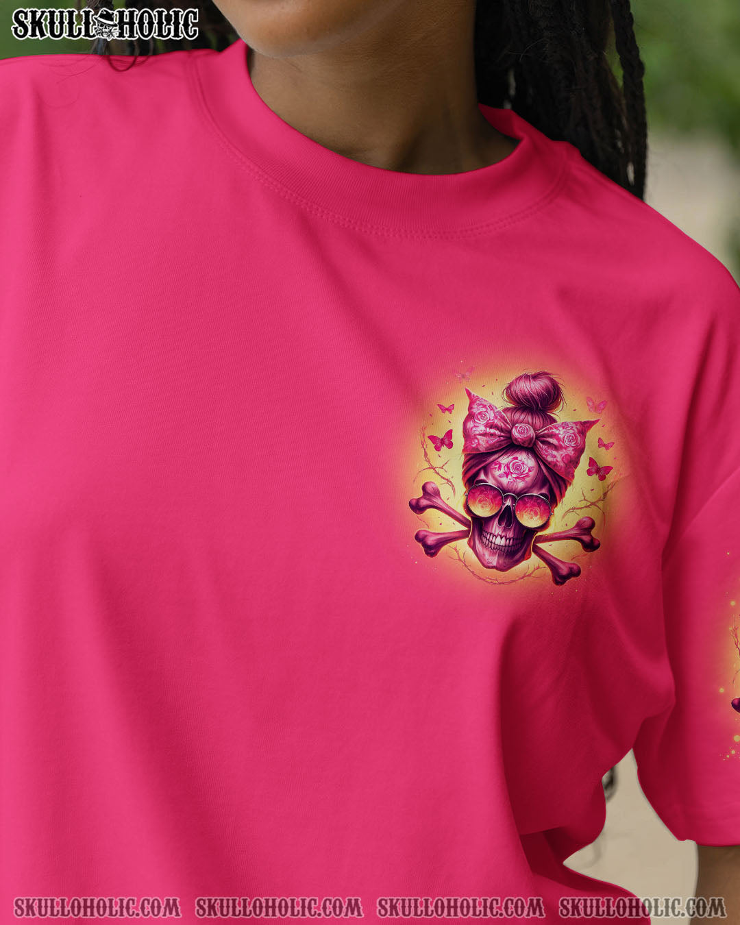 BLISSCORNERS FCK CANCER MESSY BUN SKULL TIE DYE BREAST CANCER ALL OVER PRINT