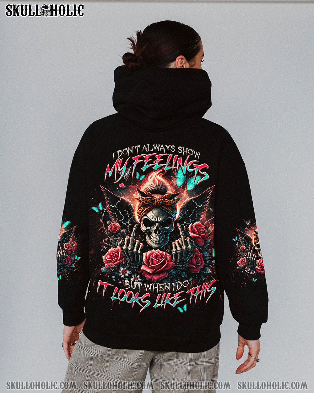 BLISSCORNERS I DON'T ALWAYS SHOW MY FEELINGS SKULL MESSY BUN ALL OVER PRINT