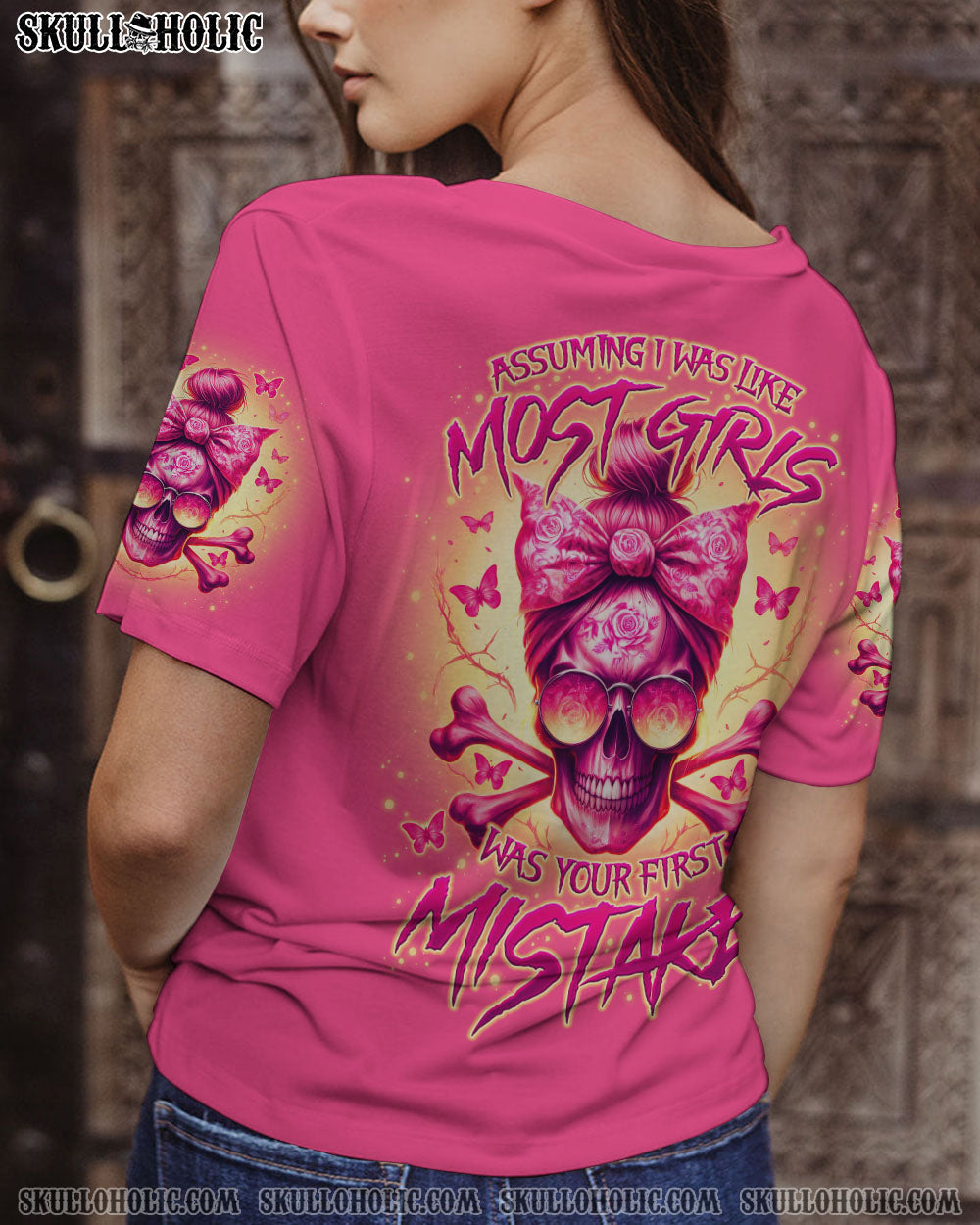 BLISSCORNERS I'M AN OLD WOMAN MESSY BUN SKULL ALL OVER PRINT