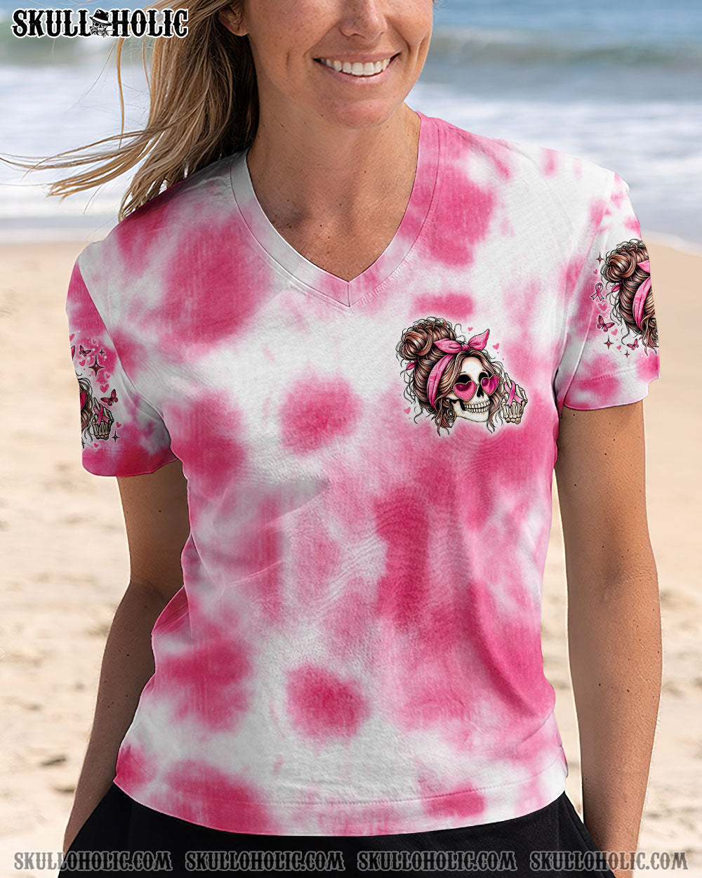 BLISSCORNERS FCK CANCER SKULL TIE DYE BREAST CANCER ALL OVER PRINT