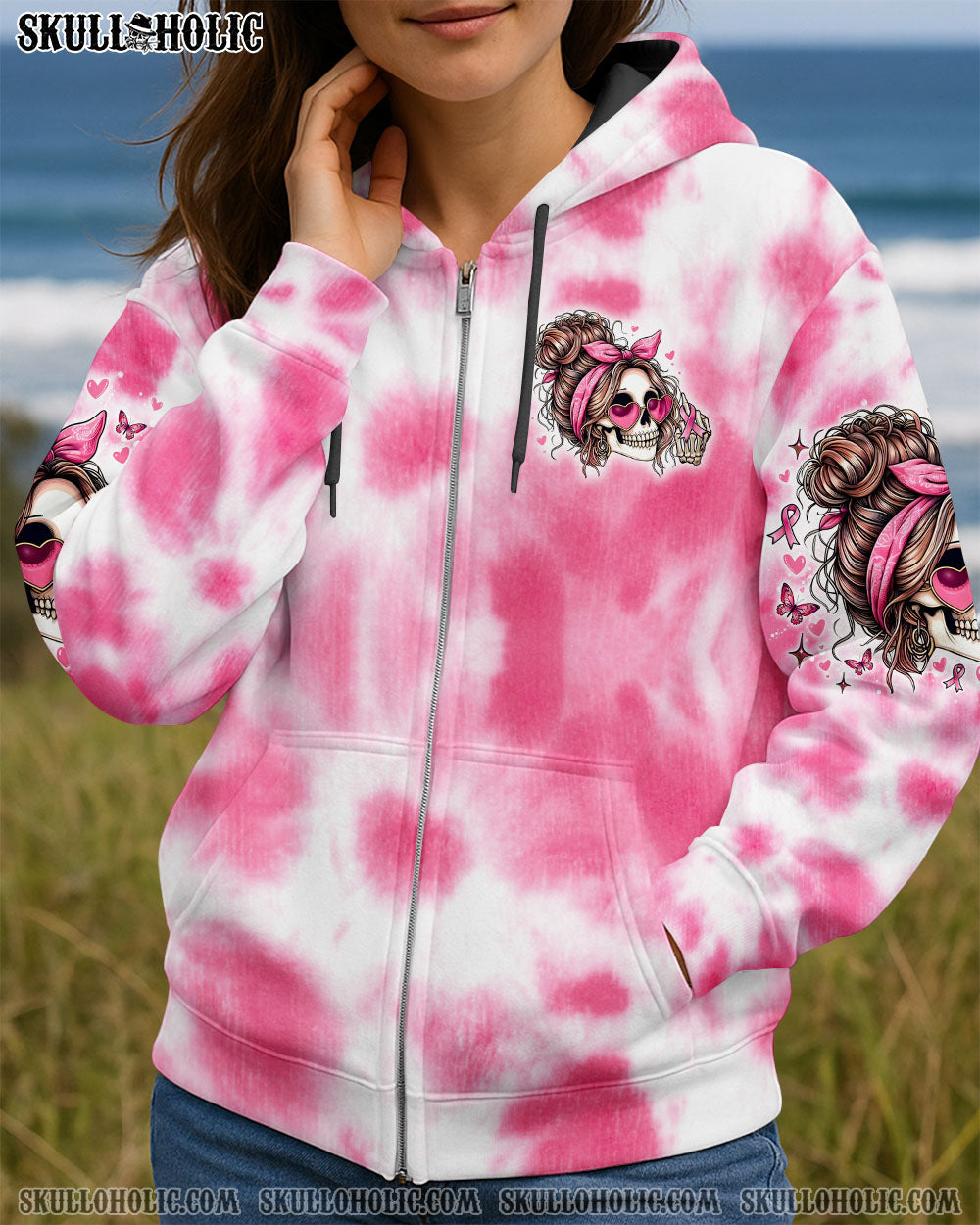 BLISSCORNERS FCK CANCER SKULL TIE DYE BREAST CANCER ALL OVER PRINT