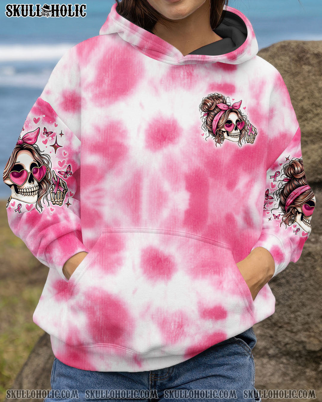 BLISSCORNERS FCK CANCER SKULL TIE DYE BREAST CANCER ALL OVER PRINT