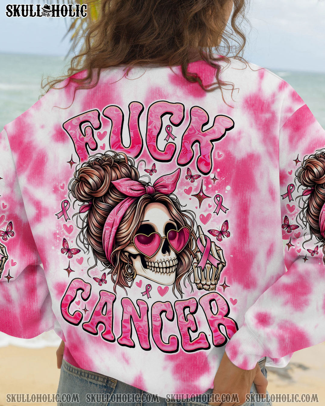 BLISSCORNERS FCK CANCER SKULL TIE DYE BREAST CANCER ALL OVER PRINT