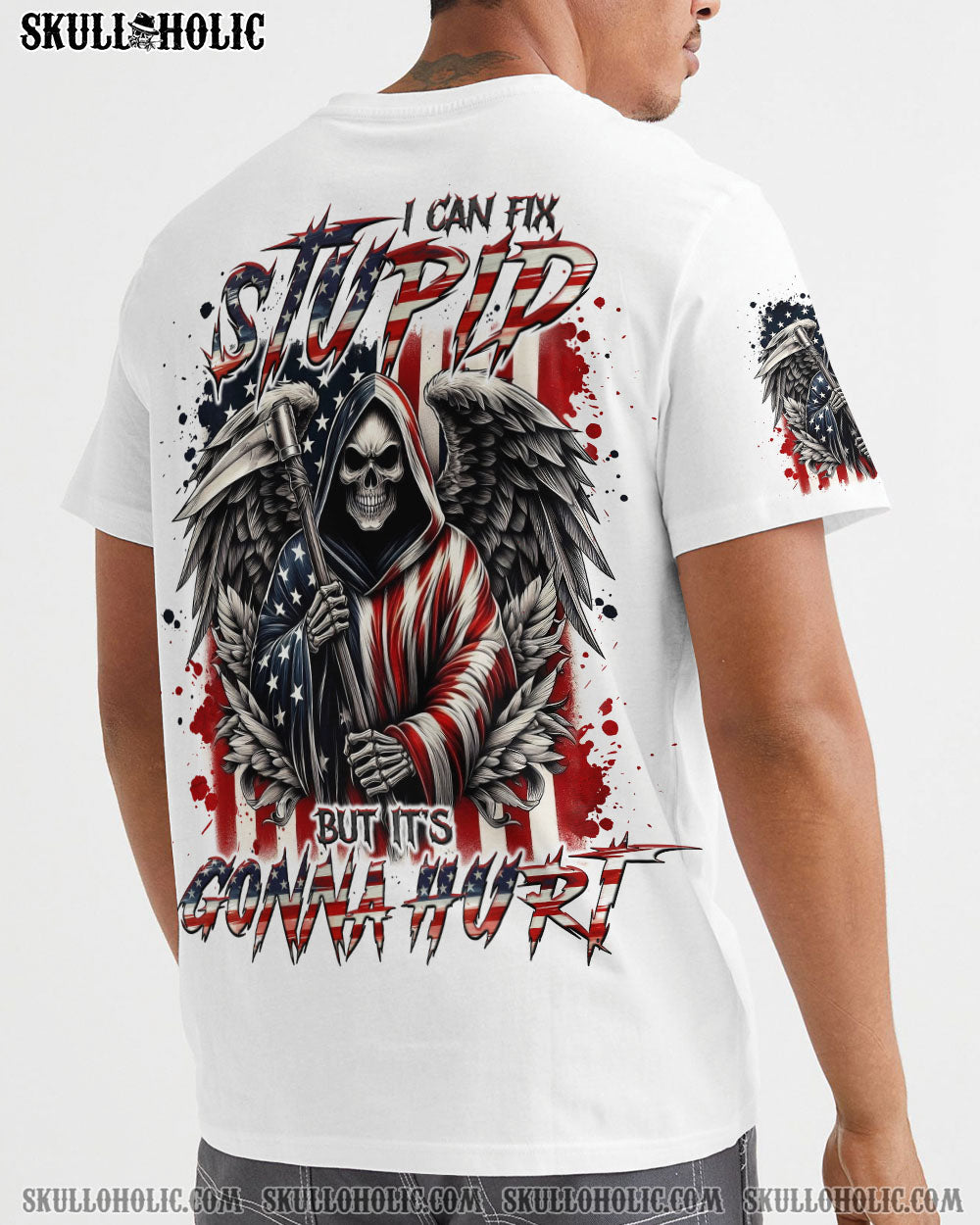 BLISSCORNERS I CAN FIX STUPID BUT IT'S GONNA HURT SKULL REAPER  ALL OVER PRINT