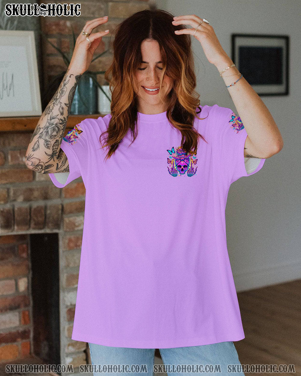 BLISSCORNERS THE GOOD GIRL IN ME SKULL MESSY BUN  ALL OVER PRINT