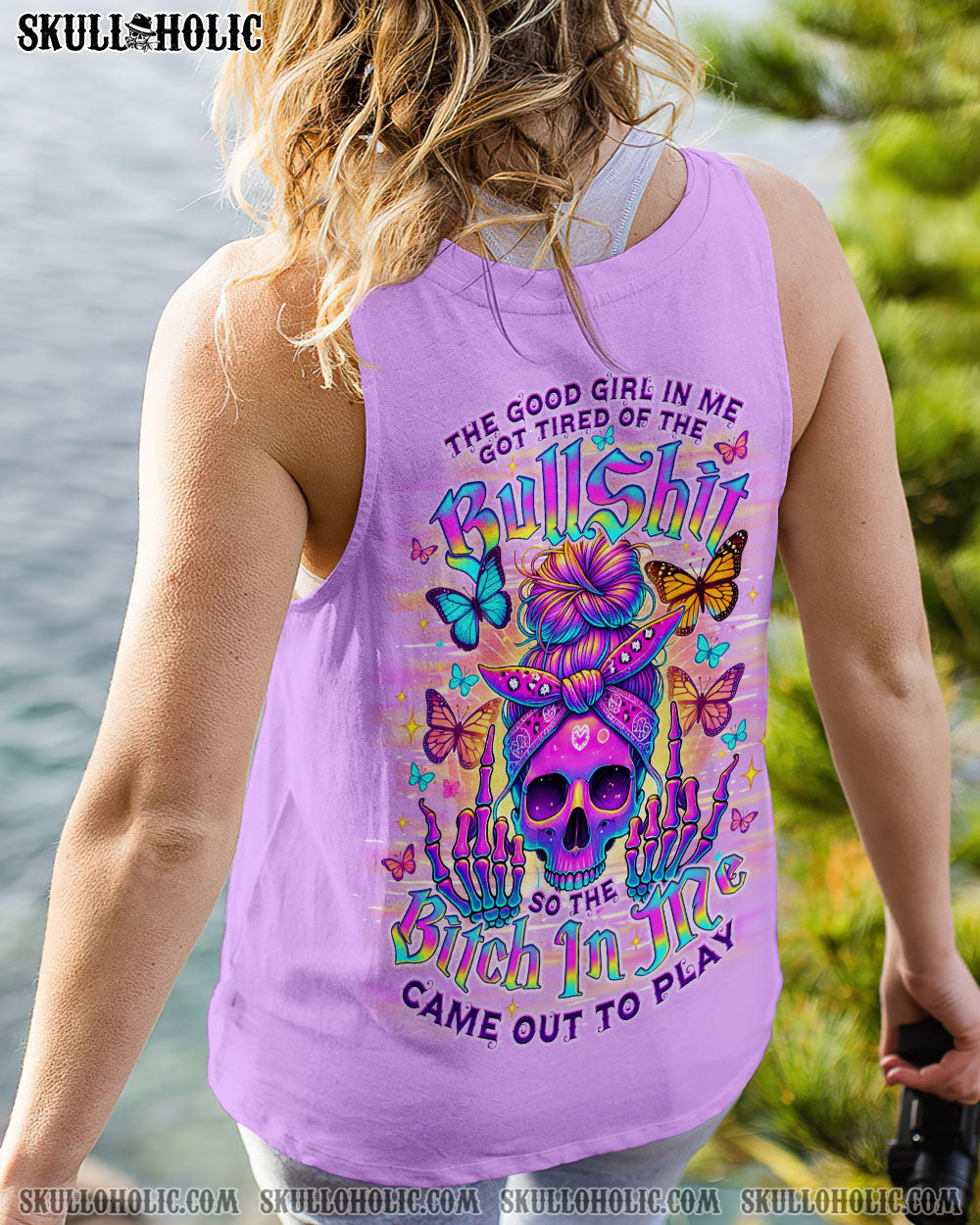 BLISSCORNERS THE GOOD GIRL IN ME SKULL MESSY BUN  ALL OVER PRINT