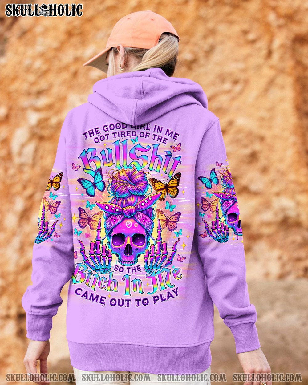 BLISSCORNERS THE GOOD GIRL IN ME SKULL MESSY BUN  ALL OVER PRINT