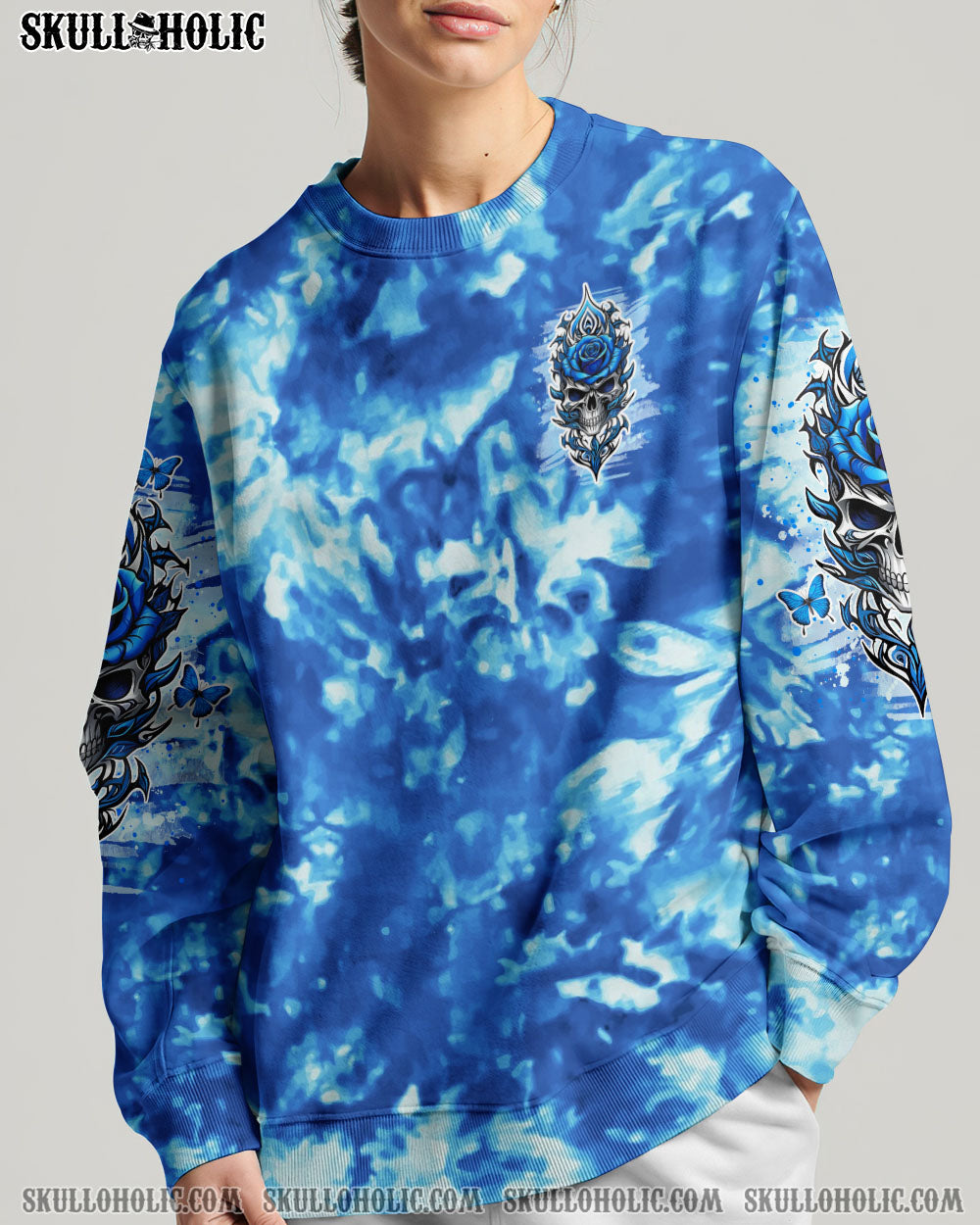 BLISSCORNERS WARNING THIS TATTOOED GIRL SKULL ROSE TIE DYE ALL OVER PRINT
