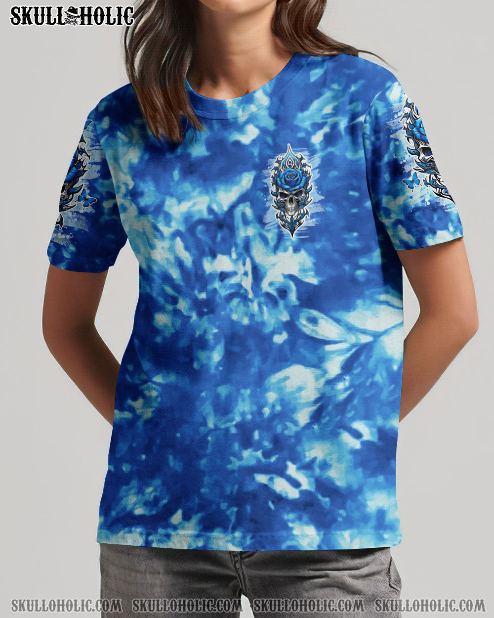 BLISSCORNERS WARNING THIS TATTOOED GIRL SKULL ROSE TIE DYE ALL OVER PRINT