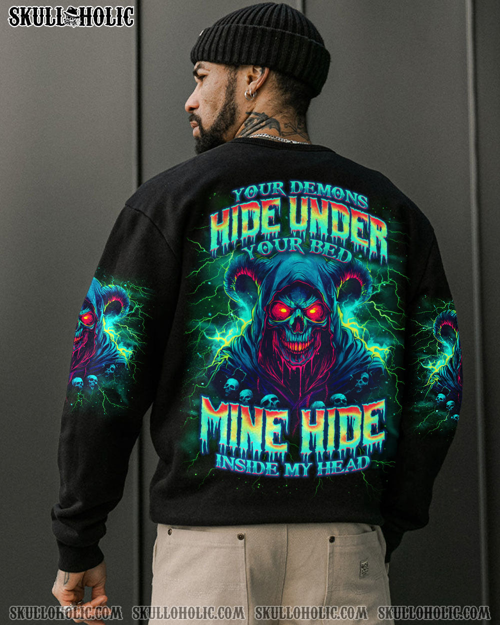 BLISSCORNERS YOUR DEMONS HIDE UNDER YOUR BED SKULL ALL OVER PRINT