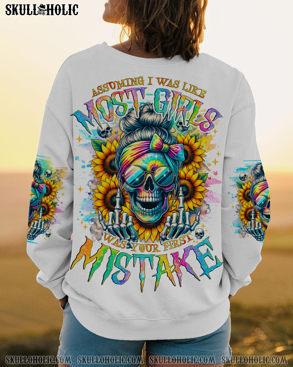 BLISSCORNERS THE GOOD GIRL IN ME MESSY BUN SUNFLOWER ALL OVER PRINT