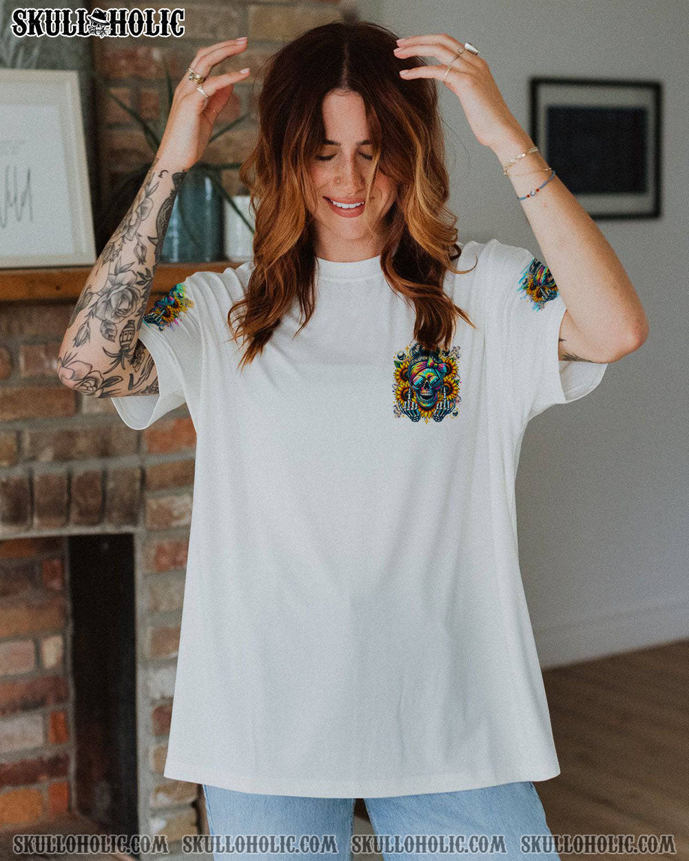 BLISSCORNERS THE GOOD GIRL IN ME MESSY BUN SUNFLOWER ALL OVER PRINT