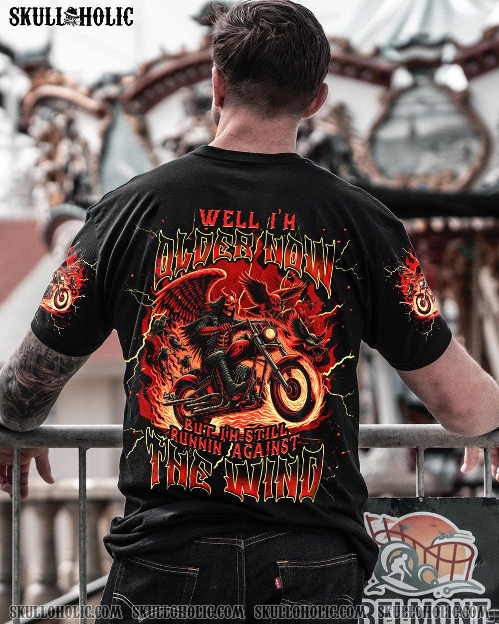 BLISSCORNERS RUNNING AGAINST THE WIND BIKER SKULL ALL OVER PRINT