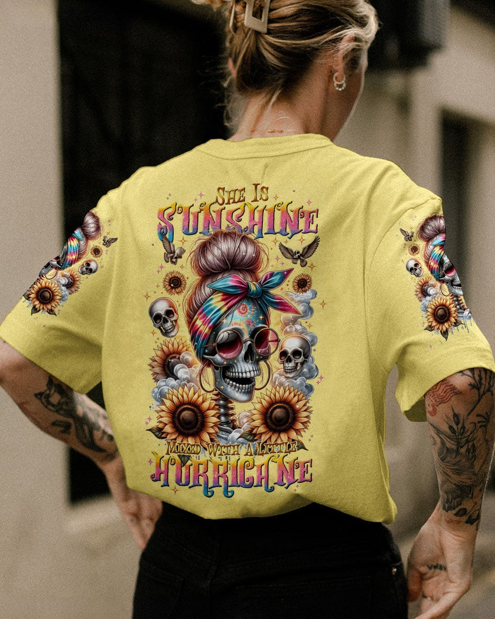 BLISSCORNERS MY GIVE A F IS BROKEN MESSY BUN SKULL ALL OVER PRINT
