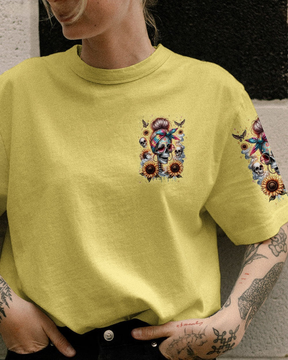 BLISSCORNERS MY GIVE A F IS BROKEN MESSY BUN SKULL ALL OVER PRINT
