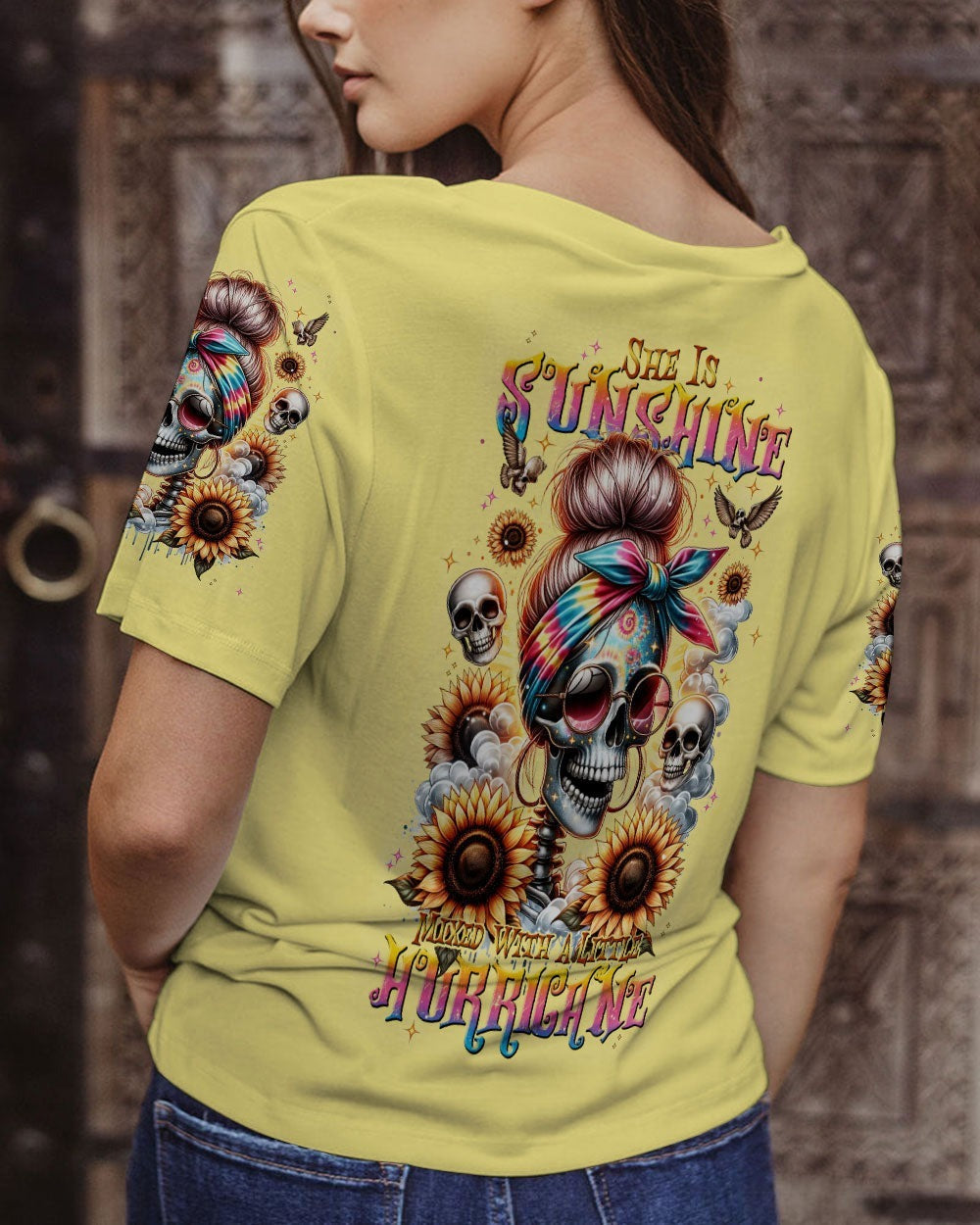 BLISSCORNERS MY GIVE A F IS BROKEN MESSY BUN SKULL ALL OVER PRINT