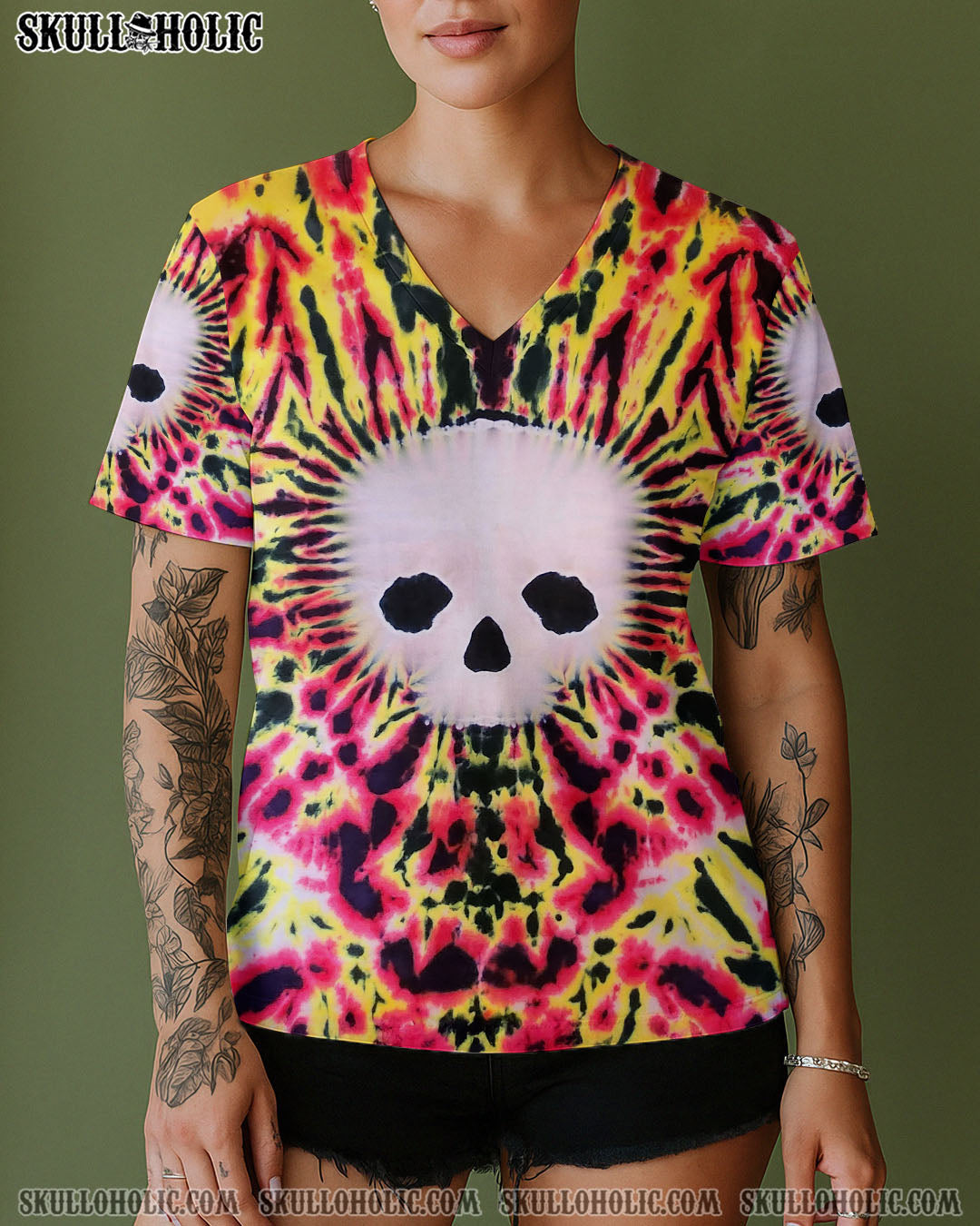 BLISSCORNERS FLAMING SKULL TIE DYE HAND DYED ALL OVER PRINT