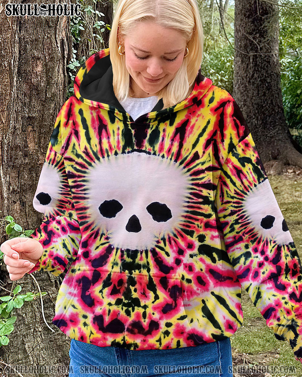 BLISSCORNERS FLAMING SKULL TIE DYE HAND DYED ALL OVER PRINT