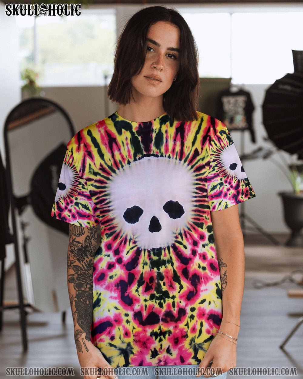 BLISSCORNERS FLAMING SKULL TIE DYE HAND DYED ALL OVER PRINT